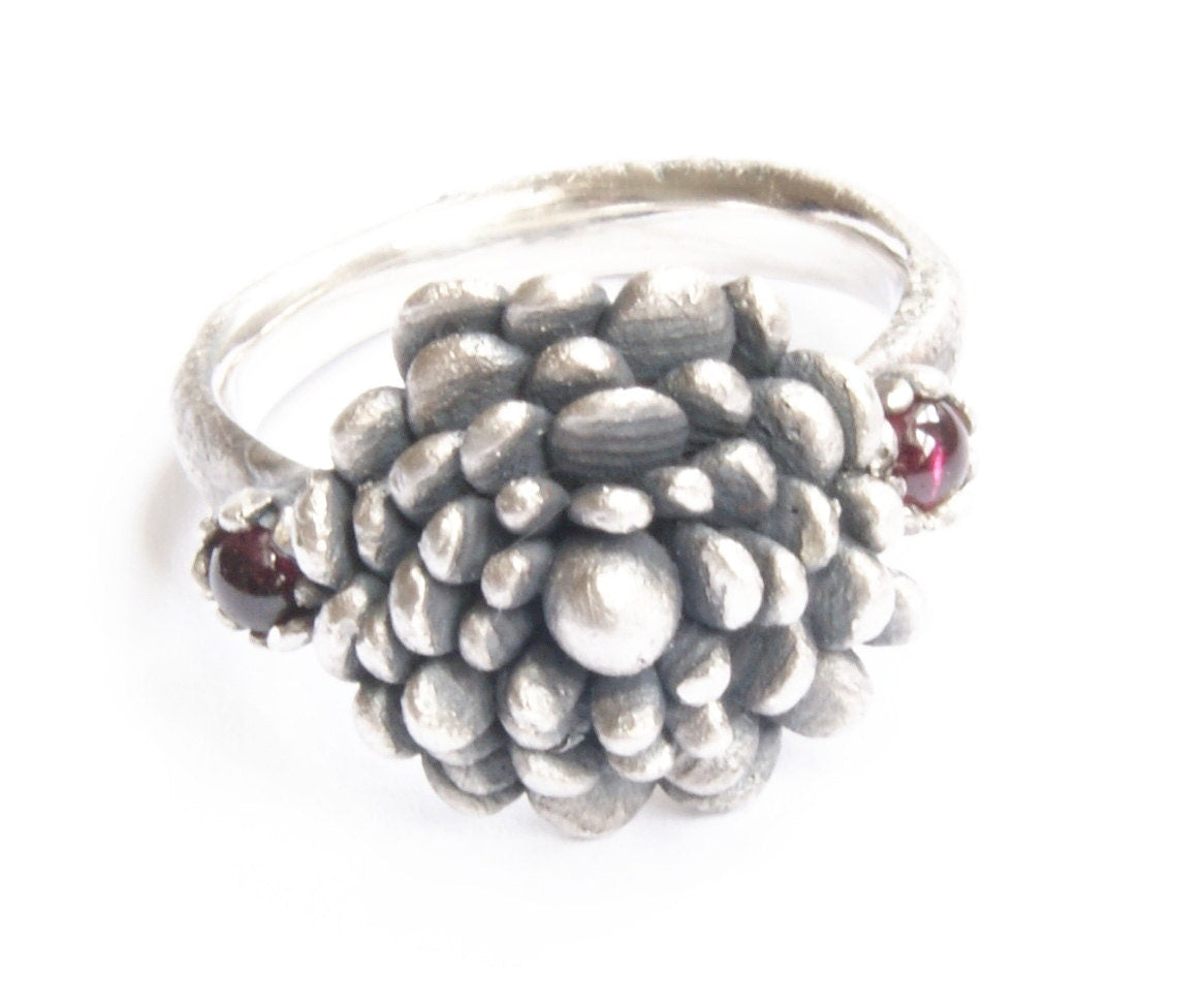 Silver Ring | Secret Garden Style | Playful Two Gemstones in Botanical Handmade Design