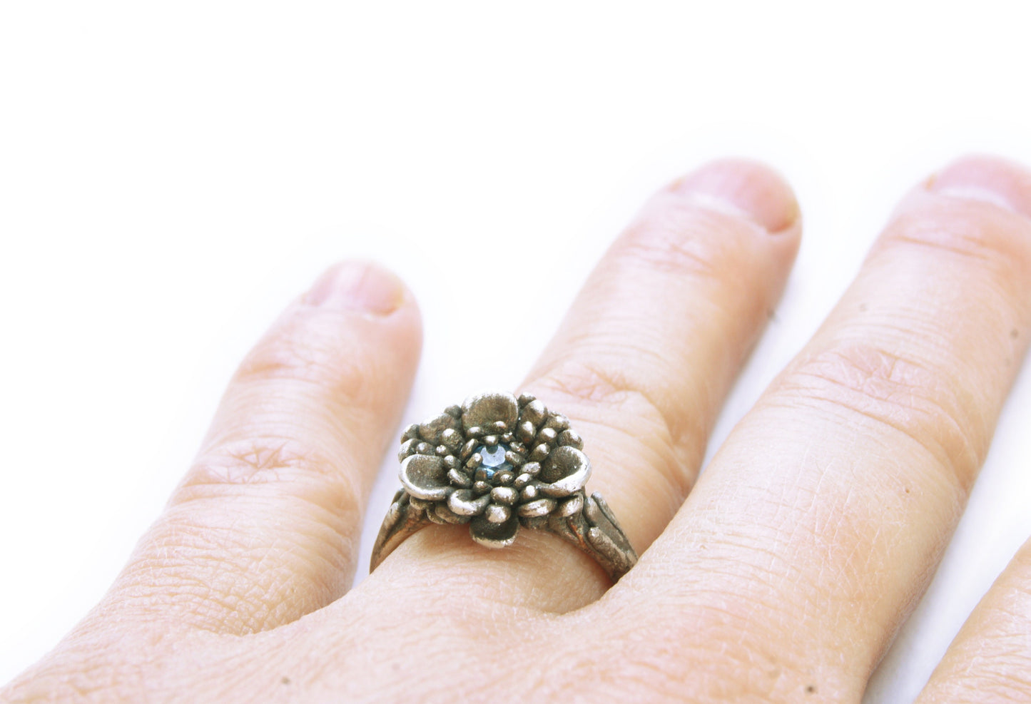 Floral Ring with Gemstone | Sterling Silver Botanical Jewelry