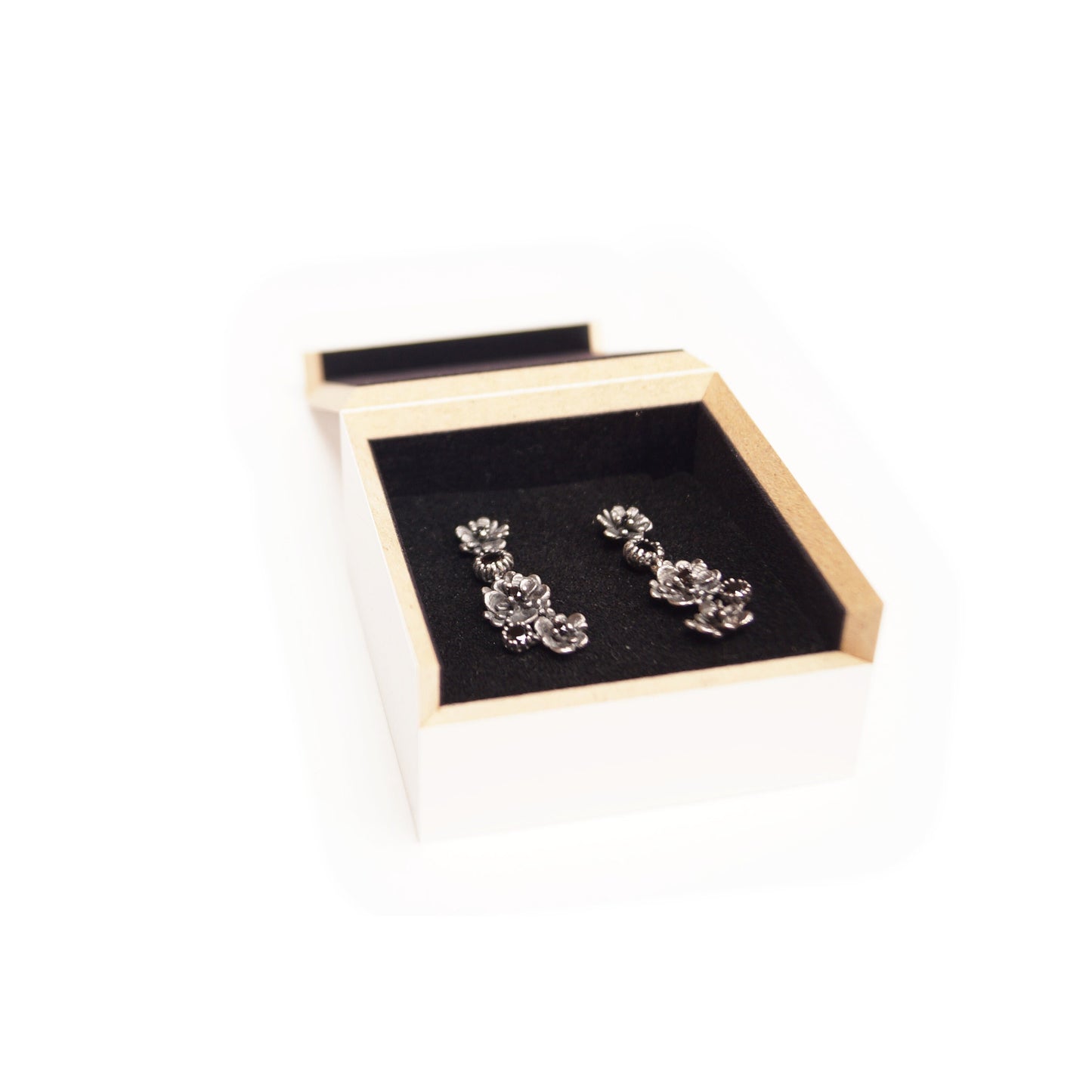 Handmade Botanical Earrings with Dark Stones | Floral Dangle Stud Earrings | Elegant Artisan Jewelry