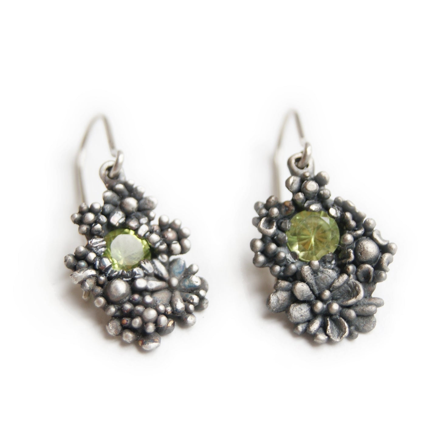 Dangling Floral Earrings in Sterling Silver | Many Little Flowers with Gemstones Inside | Unique Handmade Jewelry