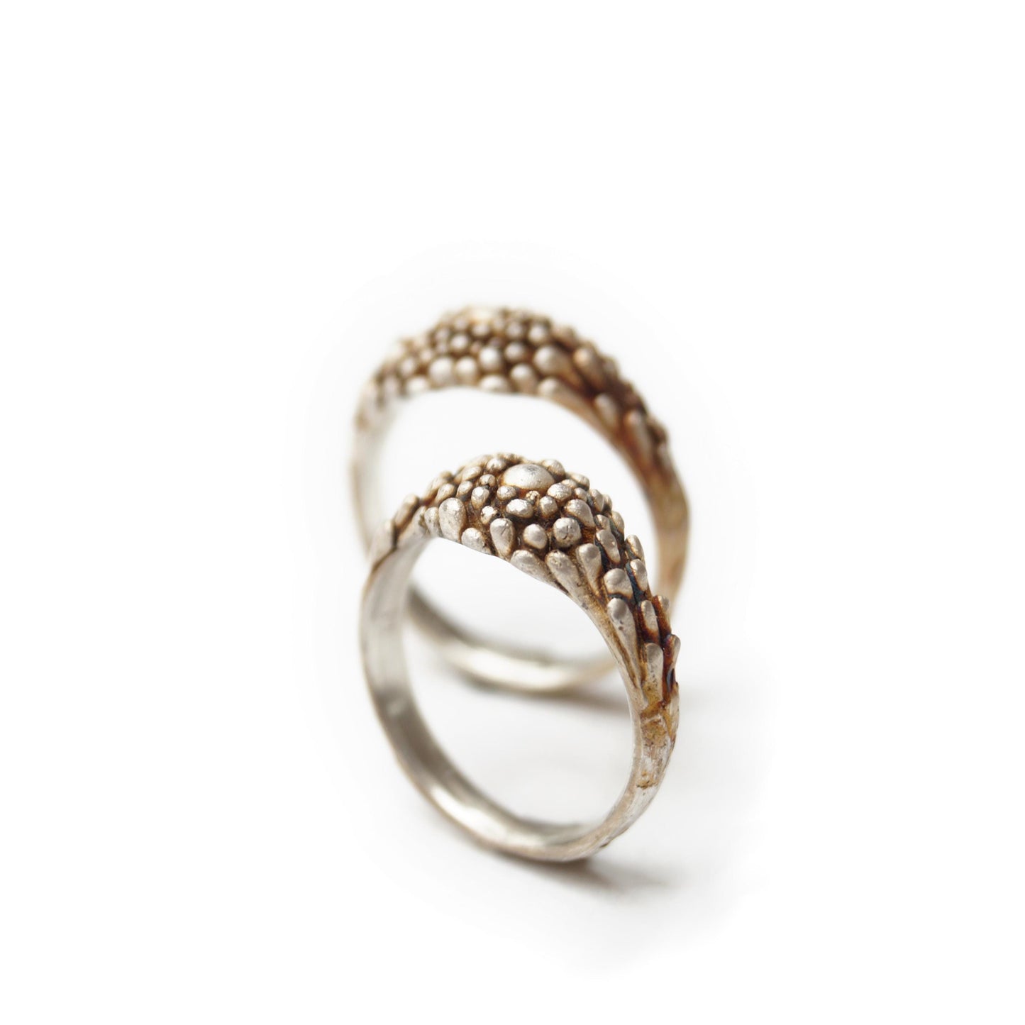 Custom Made Couples' Ring in Sterling Silver, (14K & 18K Gold, Rose Gold upon Request) – Unique Nature inspired Partner Ring