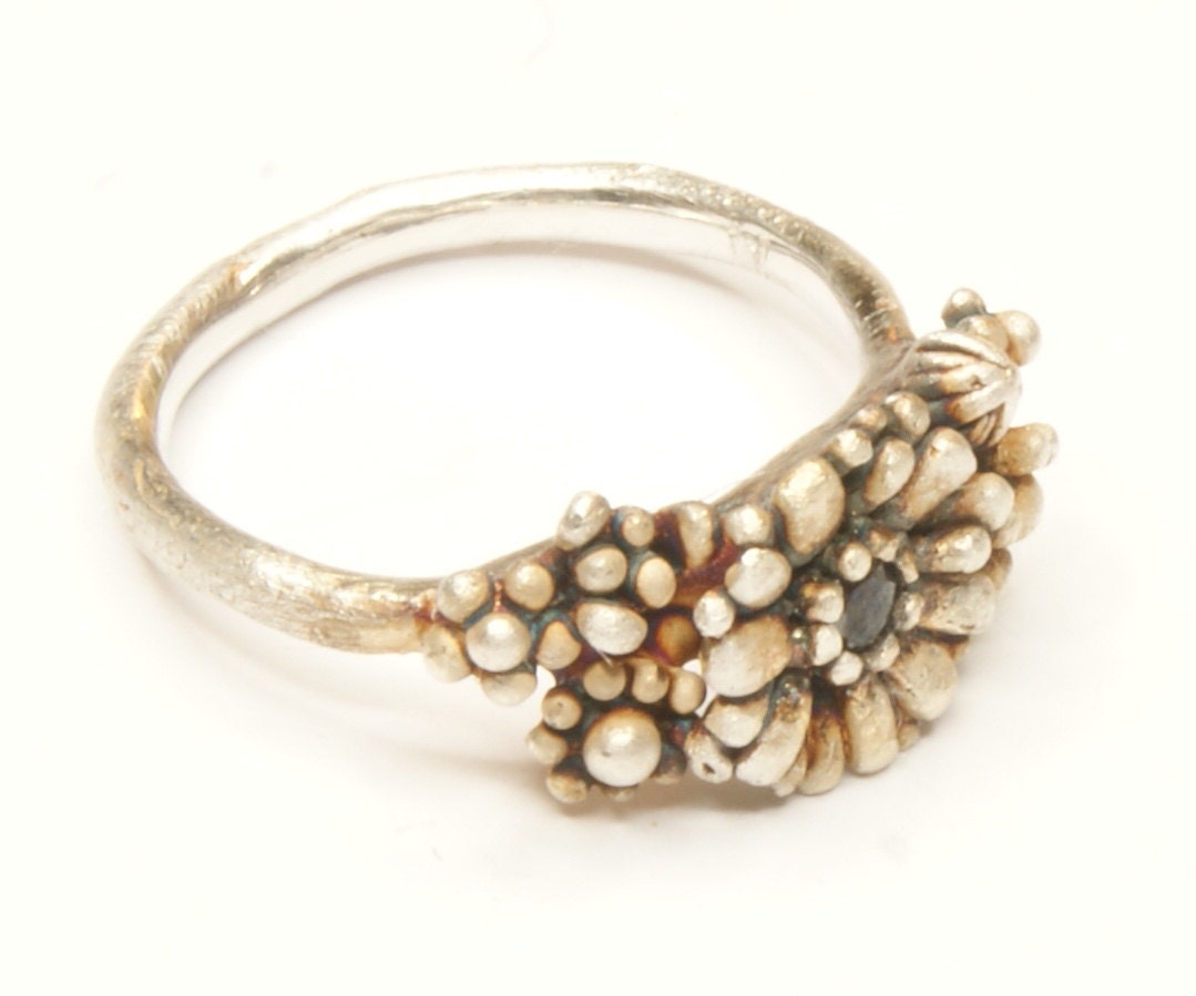 Gemstone Flower Ring in Recycled Sterling Silver | Handmade Botanical Jewelry with Patinated Finish
