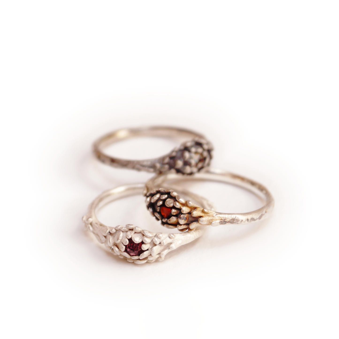 Delicate Silver Ring with Gemstone | Petite Petal Setting Holding Stone | Handmade Dainty Floral Silver Ring