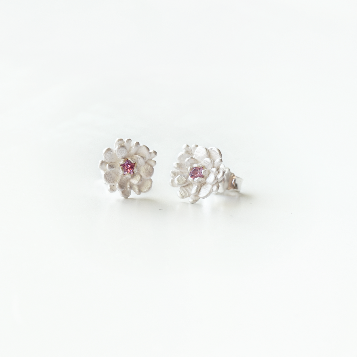 Floral Stud Earrings in Recycled Silver with Lilac Sapphire – (one pair)