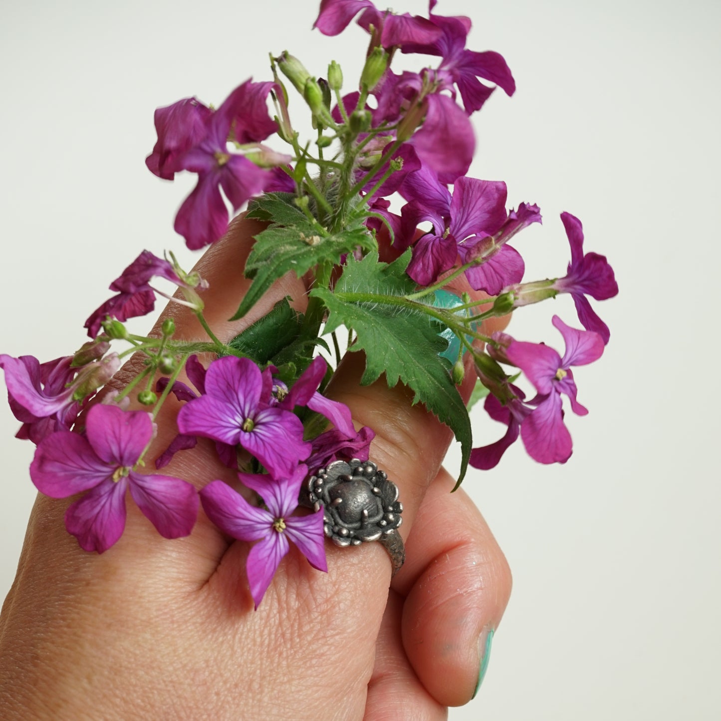 Dark Silver Ring with Symmetrical Petal Design | Timeworn Vintage Look | Artisan Floral Jewelry