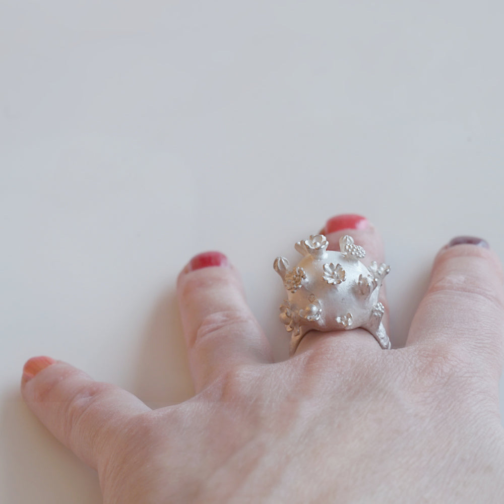 Quirky Large Statement Silver Flower Ring | Bold Floral Cocktail Jewelry | Handmade Artistic Floral Silver Ring