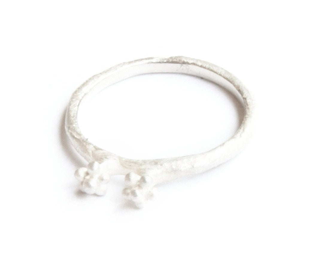 Cute Secret Garden Ring with Tiny Flowers | Handmade Silver Jewelry | Delicate Whimsical Design