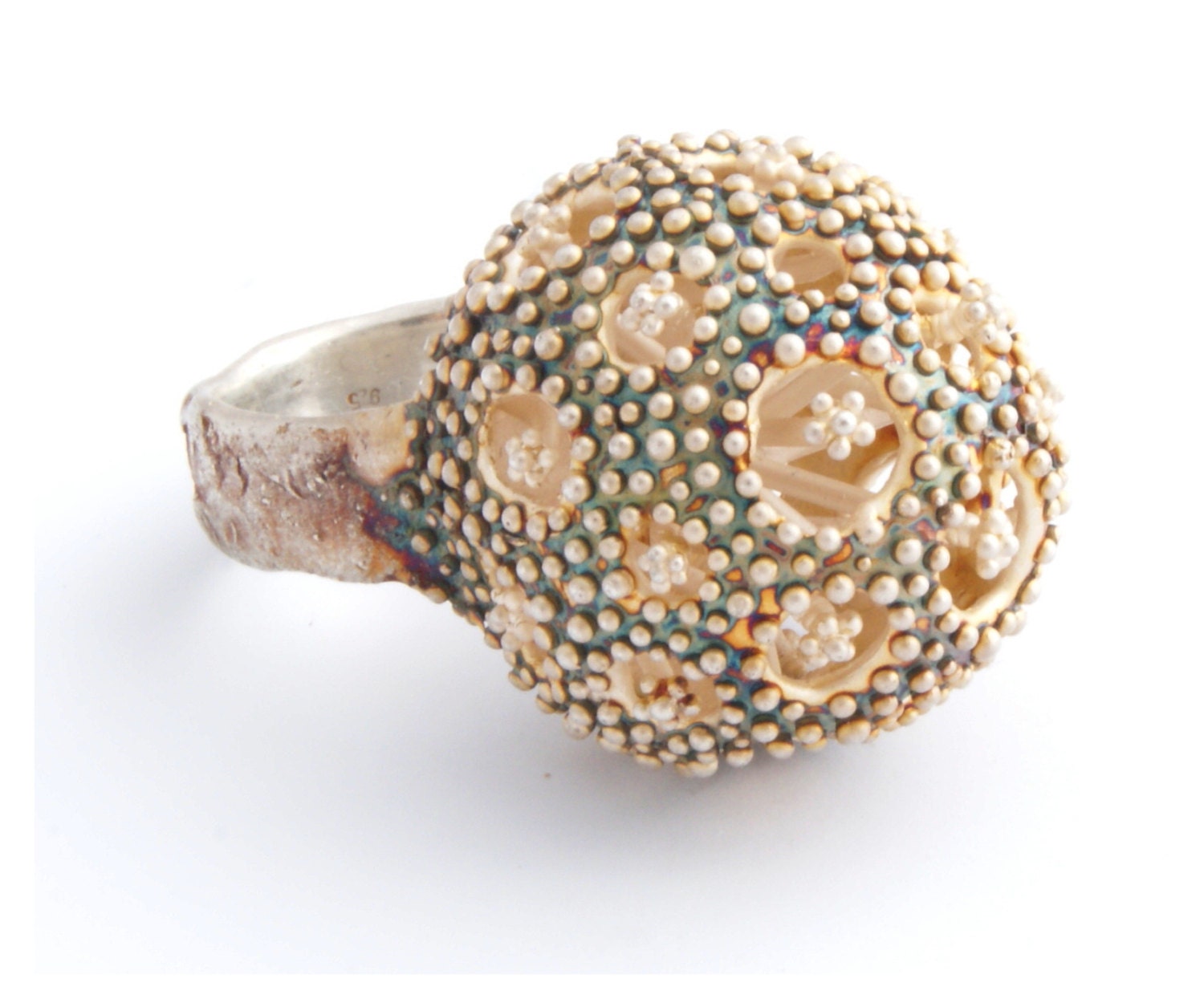 Playful Large Silver Ring – Unique Design with Character and Floral De ...
