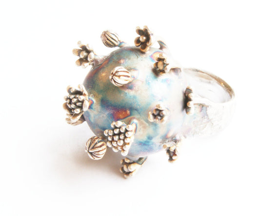 Quirky Large Statement Silver Flower Ring | Bold Floral Cocktail Jewelry | Handmade Artistic Floral Silver Ring