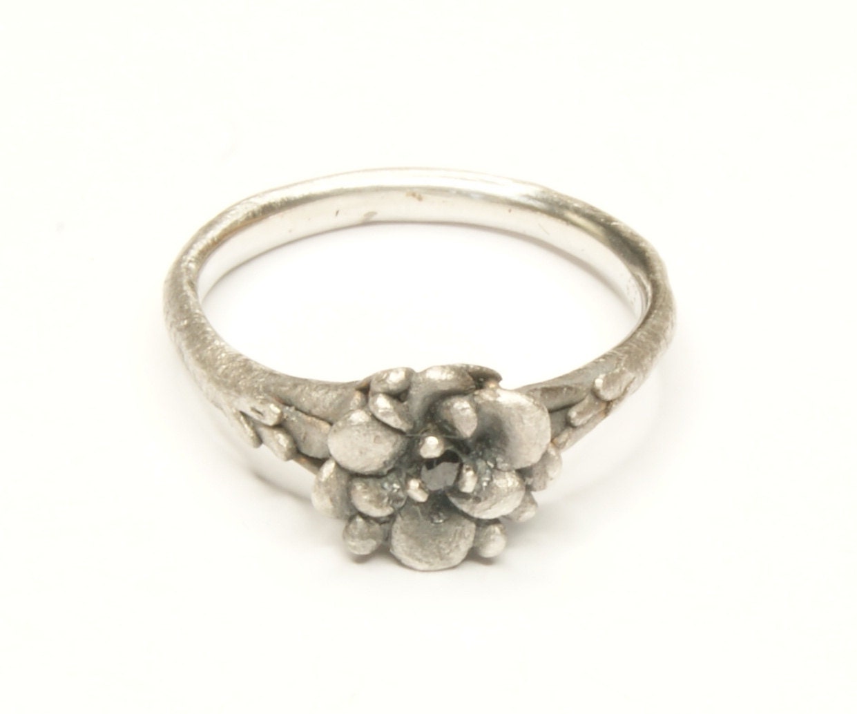 Forget Me Not Ring with Gemstone | Handmade Silver Floral Jewelry | Botanical Nature Inspired Design
