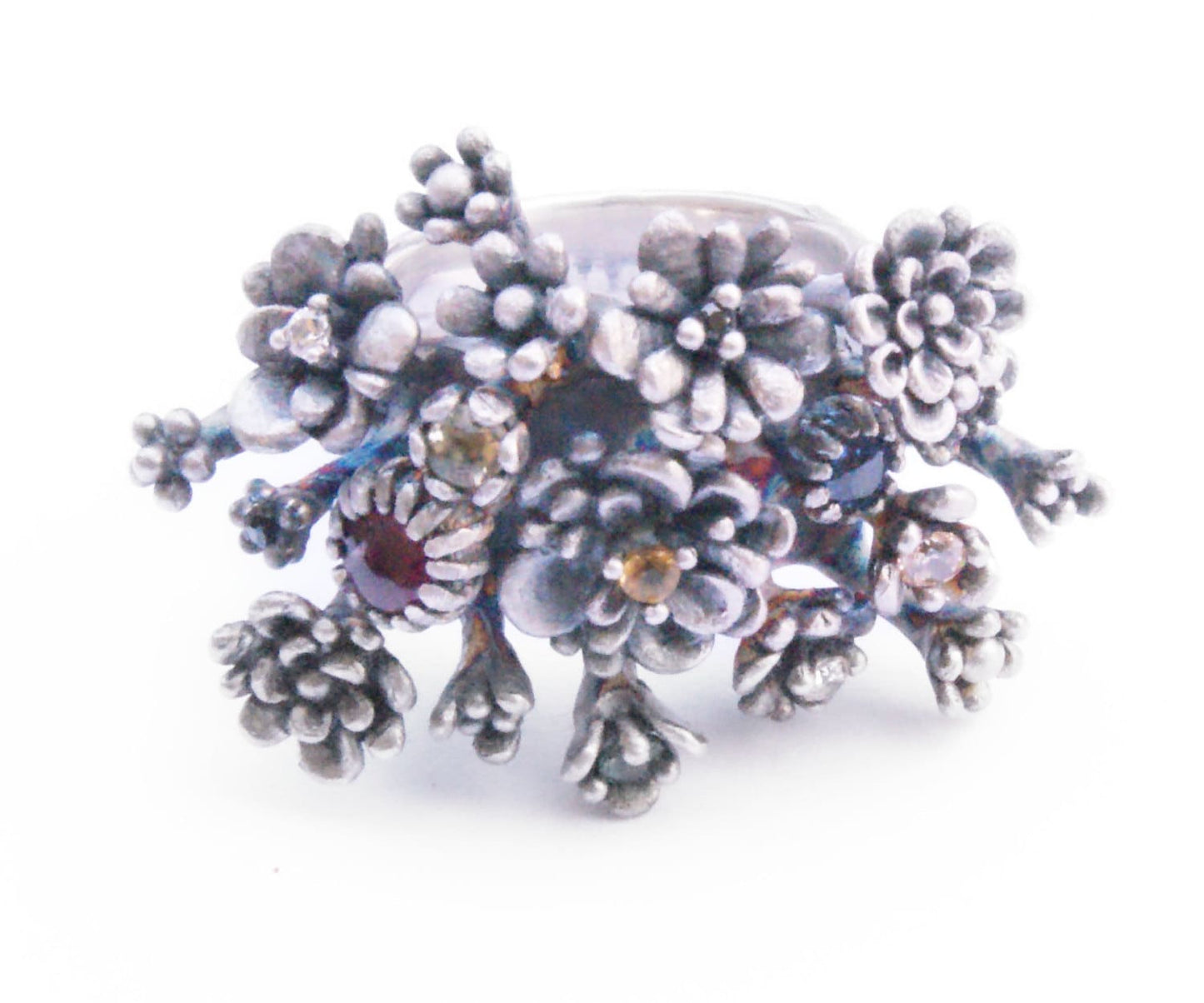 Handmade Colorful Gemstone Floral Statement Ring in Recycled Sterling Silver