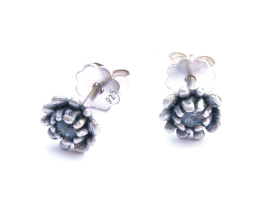 Handcrafted Floral Stud Earrings – Recycled Silver with Gemstone