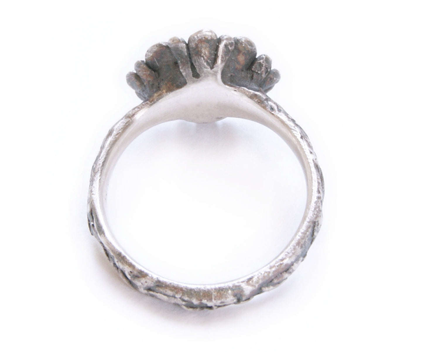 Dark Silver Ring with Symmetrical Petal Design | Timeworn Vintage Look | Artisan Floral Jewelry