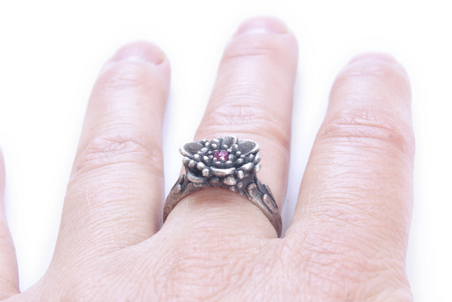Floral Ring with Gemstone | Sterling Silver Botanical Jewelry