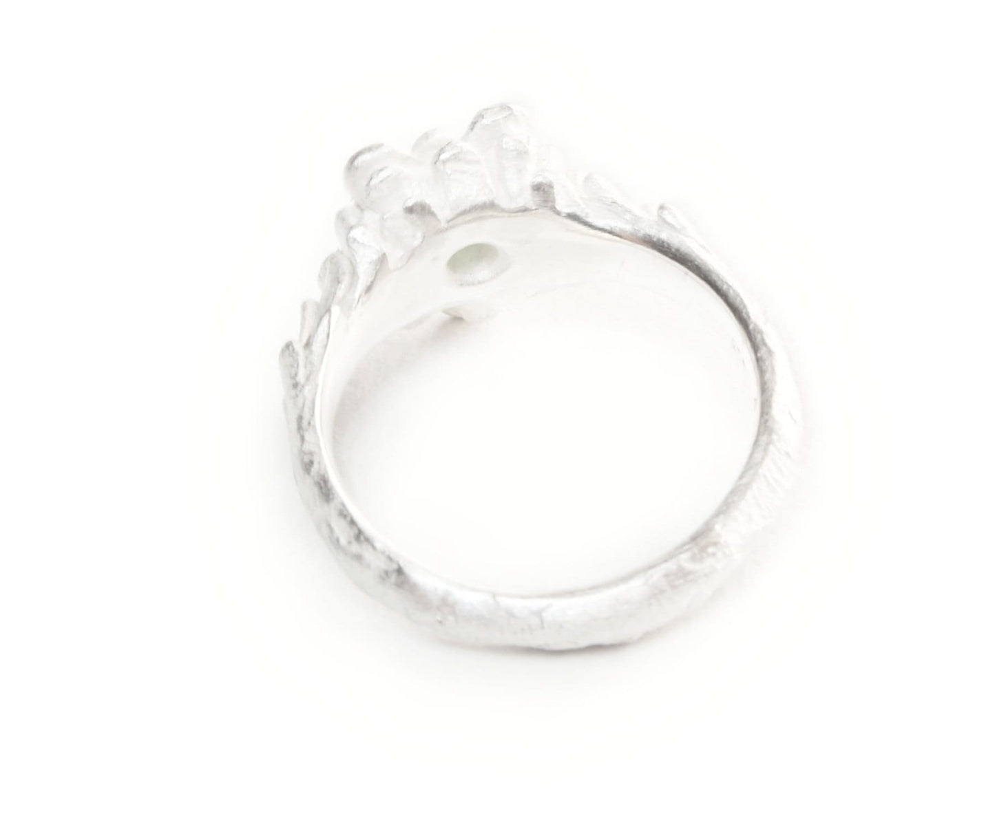 Handmade Flower Ring with Gemstone | Sterling Silver | Gem Nestled in Petals | Petal Band Design