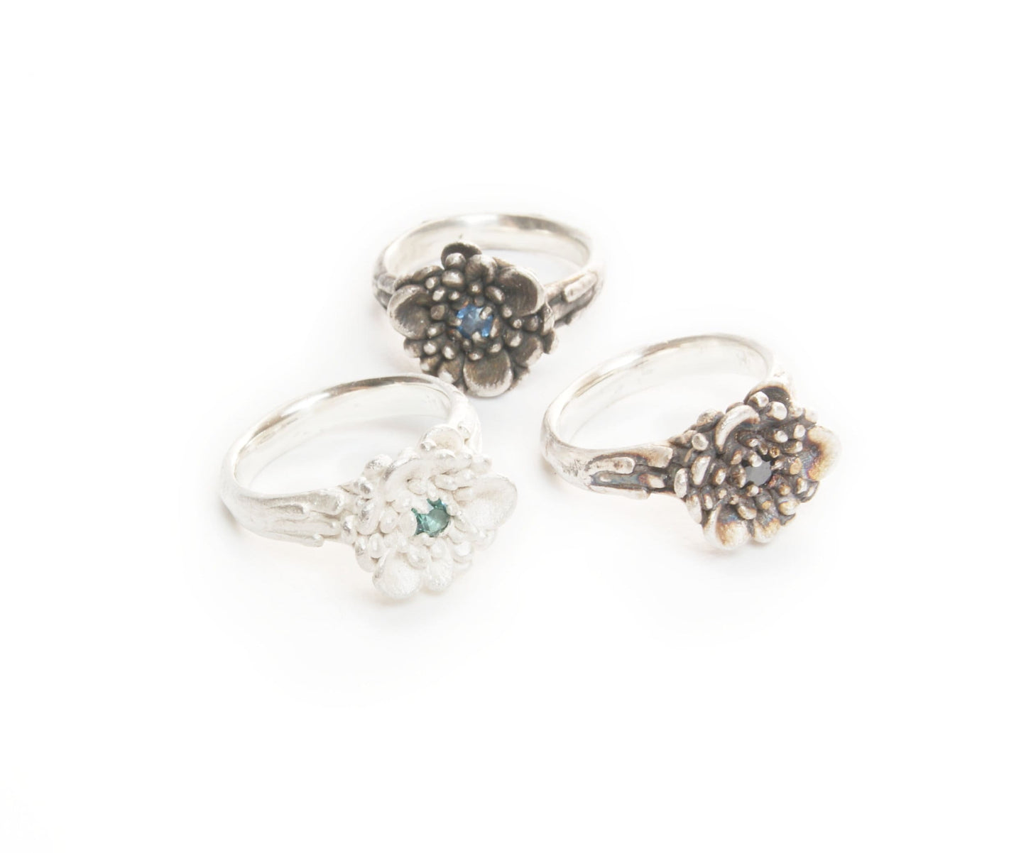 Floral Ring with Gemstone | Sterling Silver Botanical Jewelry