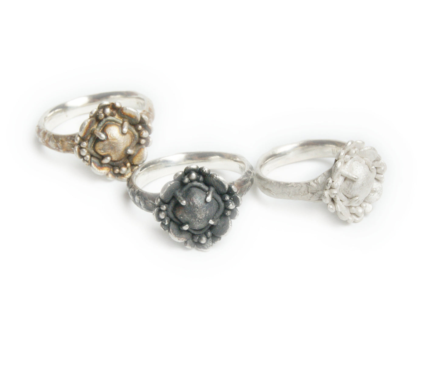 Dark Silver Ring with Symmetrical Petal Design | Timeworn Vintage Look | Artisan Floral Jewelry