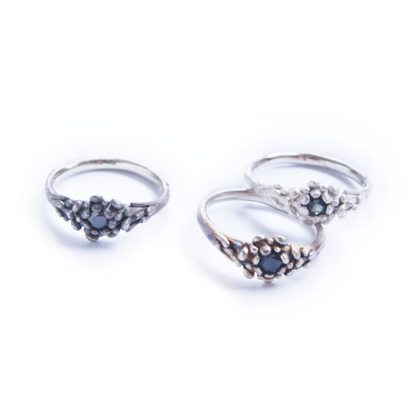 Delicate Silver Gemstone Ring | Petite Floral Petal Setting | Handmade Dainty Silver Ring