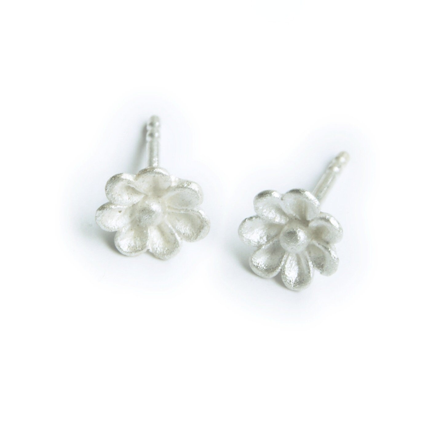 925 Silver Flower Earrings with Whitened Silver Finish | Adorable Handmade Studs