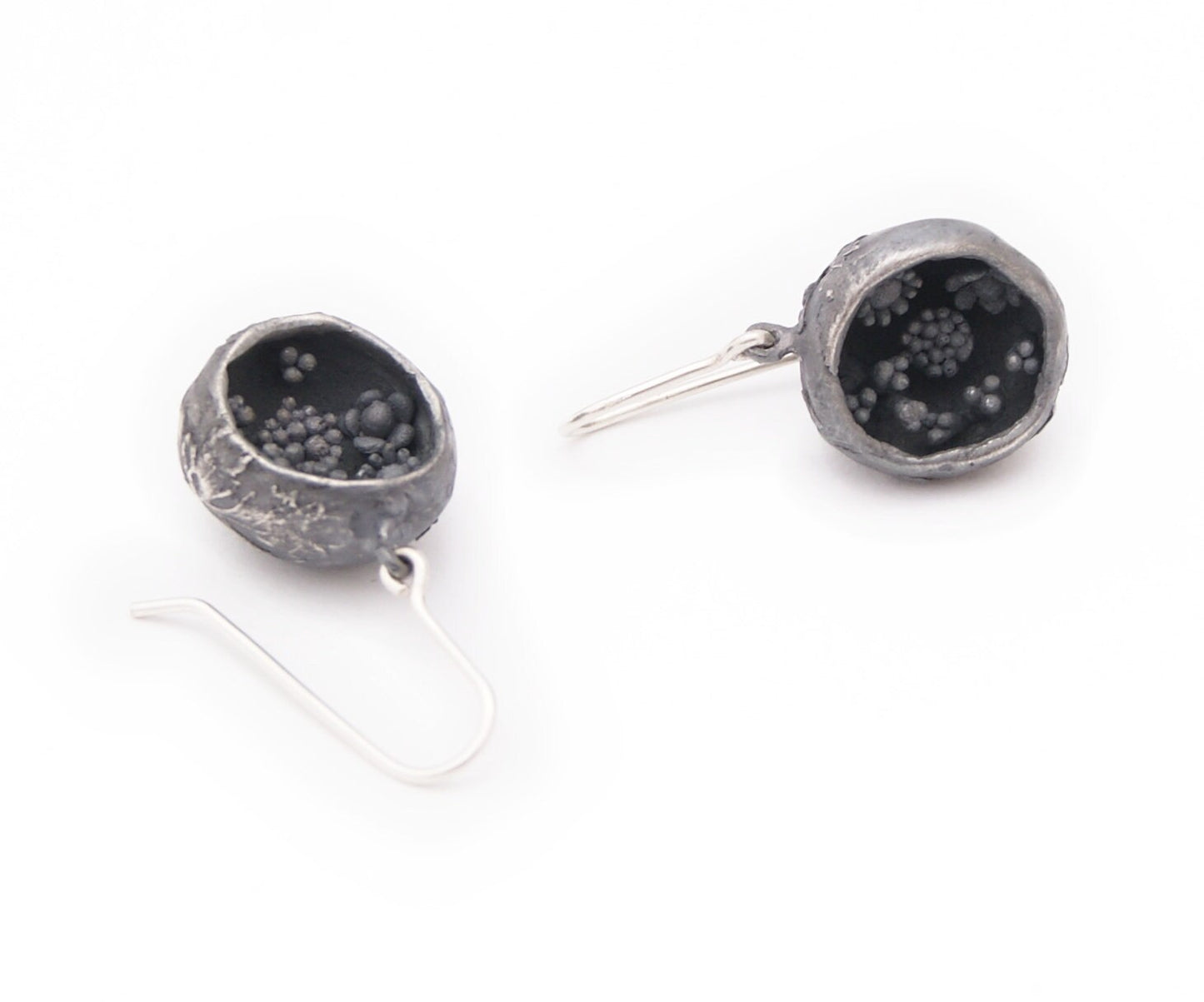 One-of-a-Kind Silver Bowl Earrings with Floral Detail | Handcrafted Recycled Silver