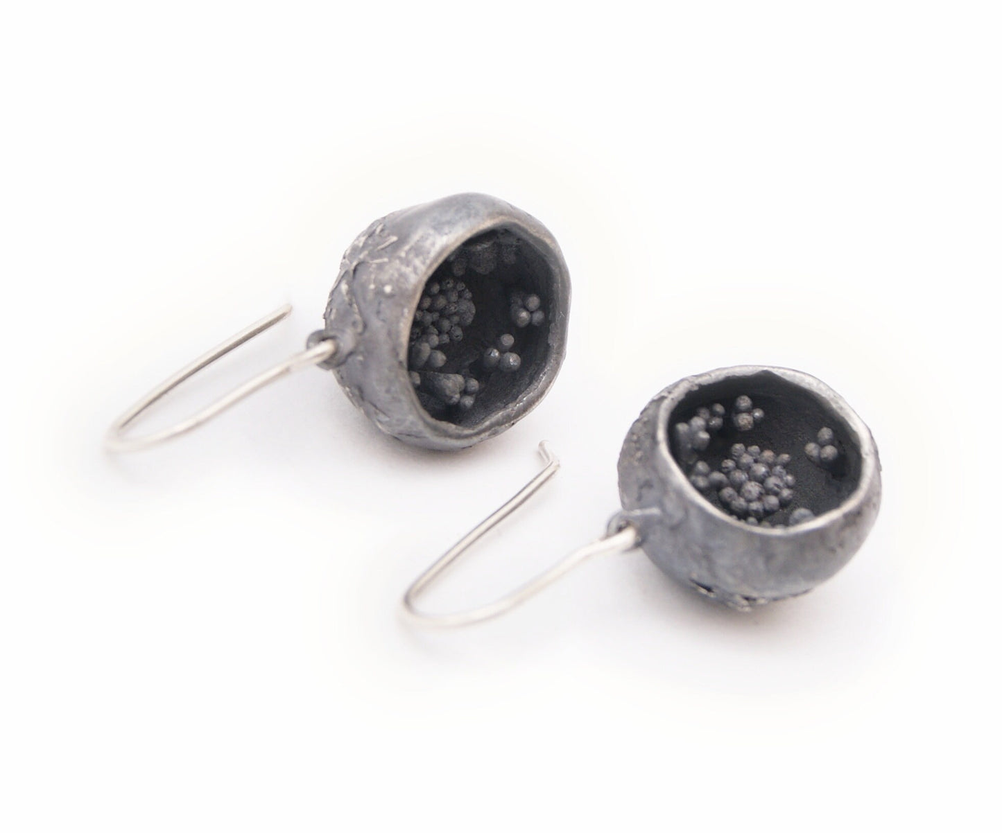 One-of-a-Kind Silver Bowl Earrings with Floral Detail | Handcrafted Recycled Silver