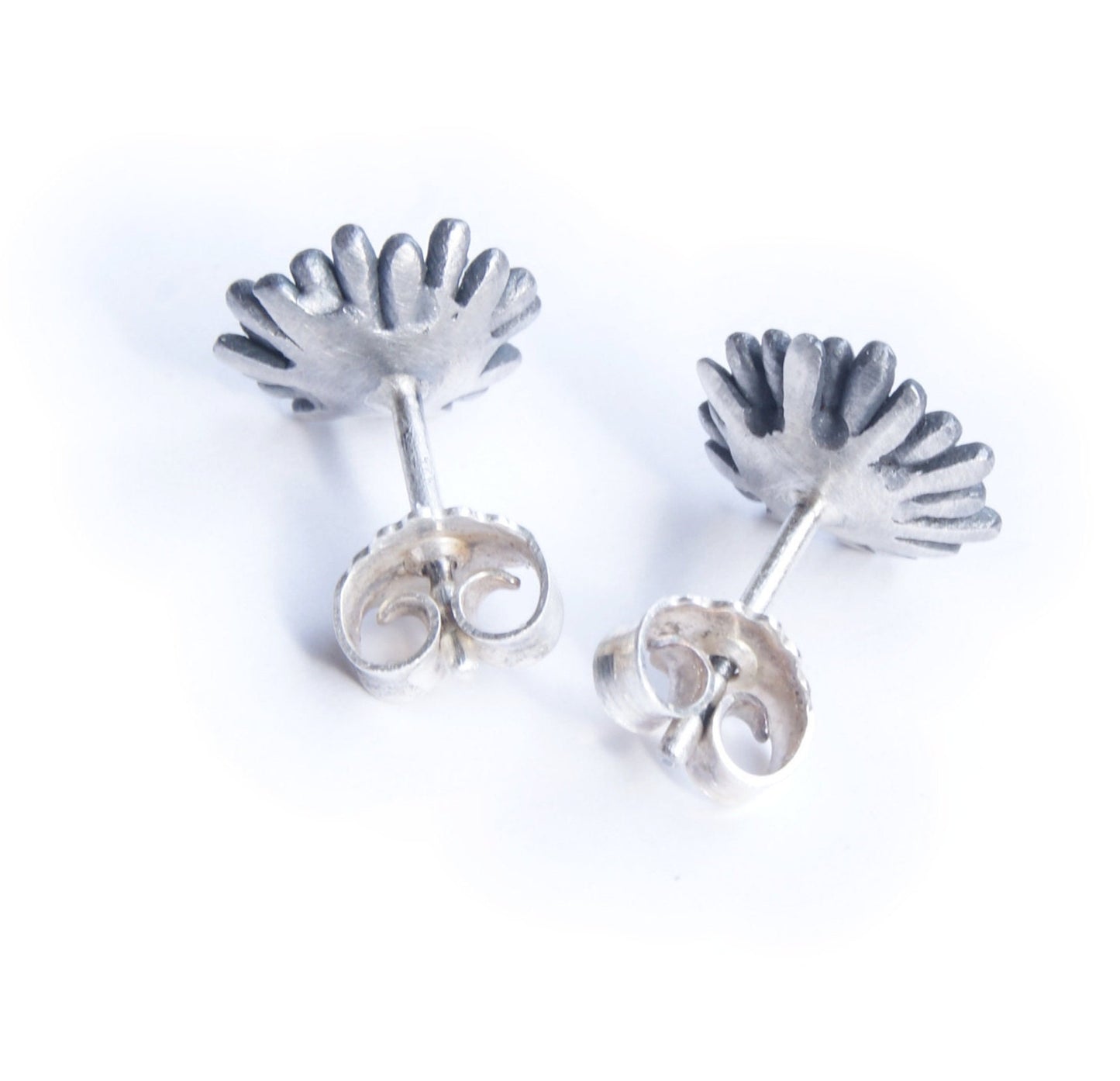 Recycled Silver Flower Stud Earrings: Patinated, Blackened, Whitened