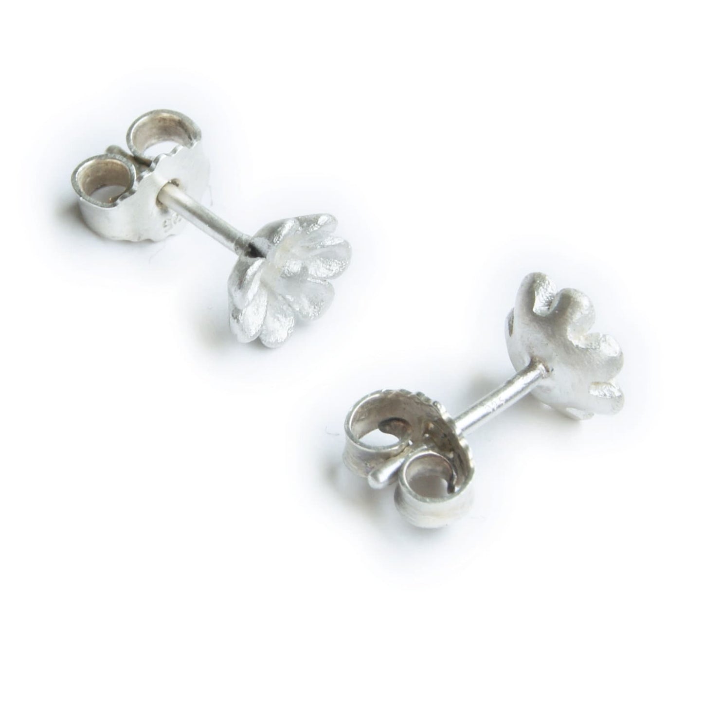 925 Silver Flower Earrings with Whitened Silver Finish | Adorable Handmade Studs