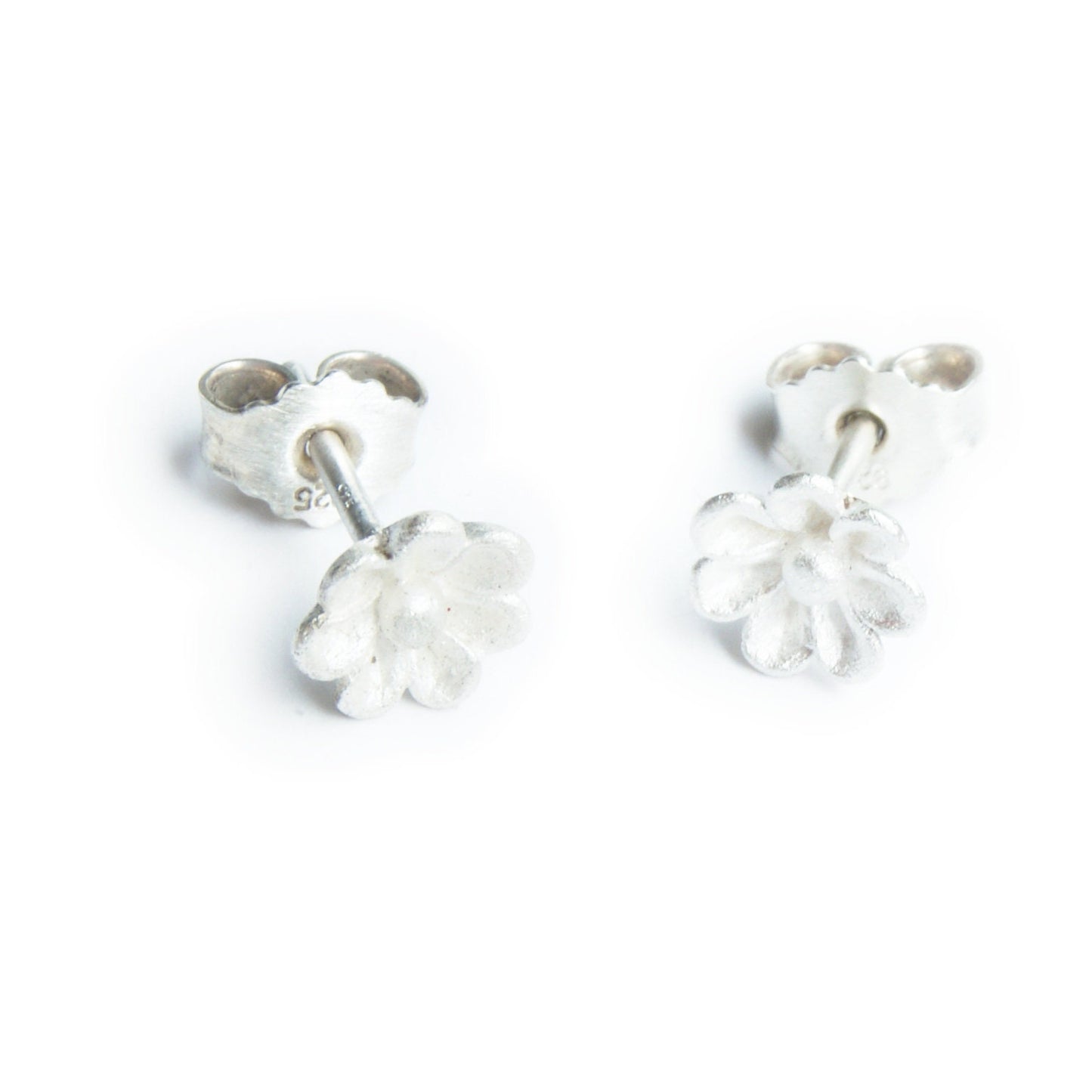925 Silver Flower Earrings with Whitened Silver Finish | Adorable Handmade Studs