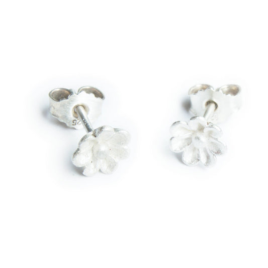 925 Silver Flower Earrings with Whitened Silver Finish | Adorable Handmade Studs