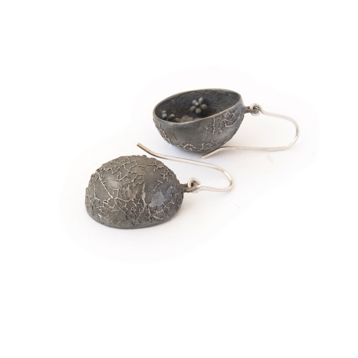 Secret Garden Hanger Earrings | Handmade Unique Silver Jewelry | Flowers Inside Botanical Design in Black or White
