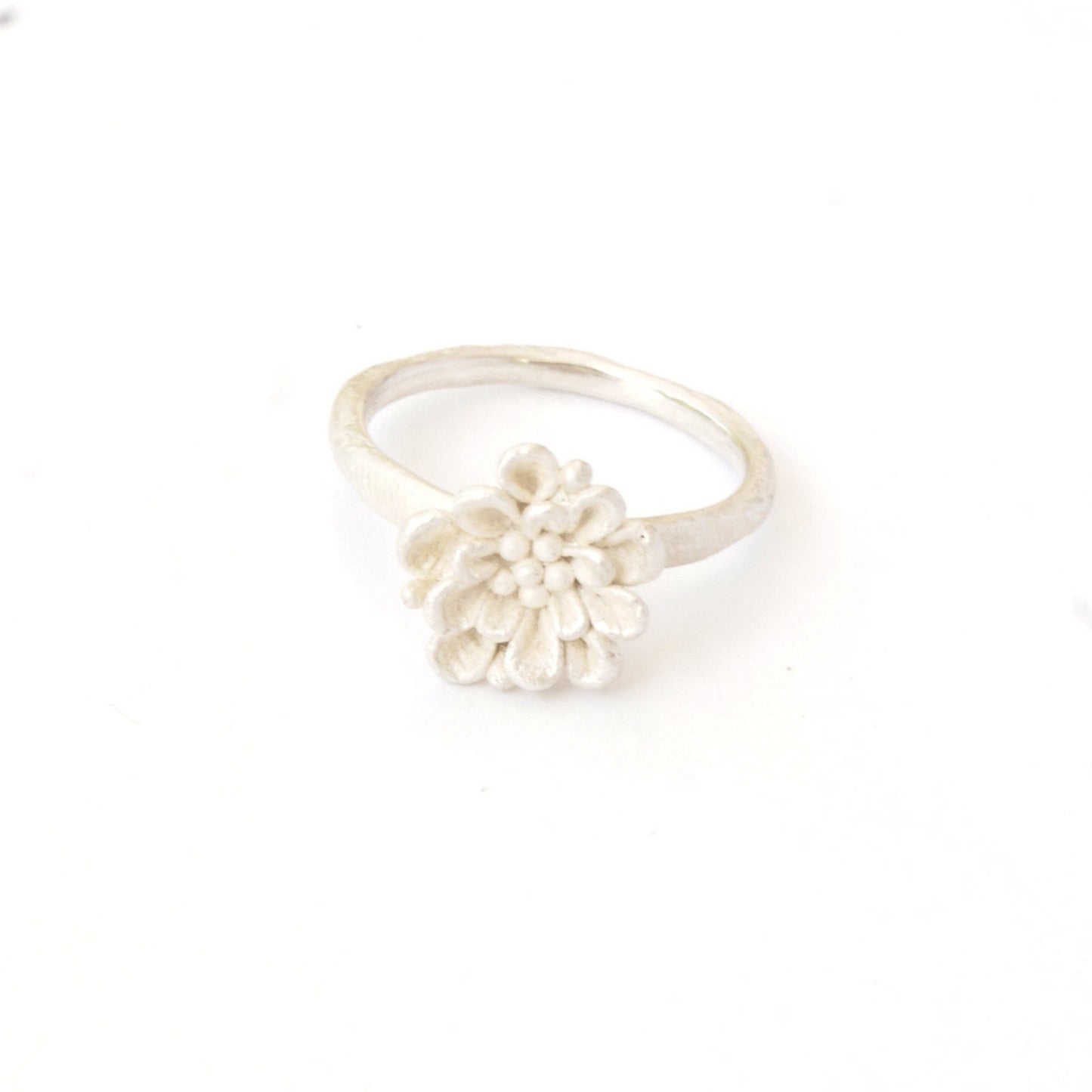 Whitened Sterling Silver Flower Ring: Secret Garden Design