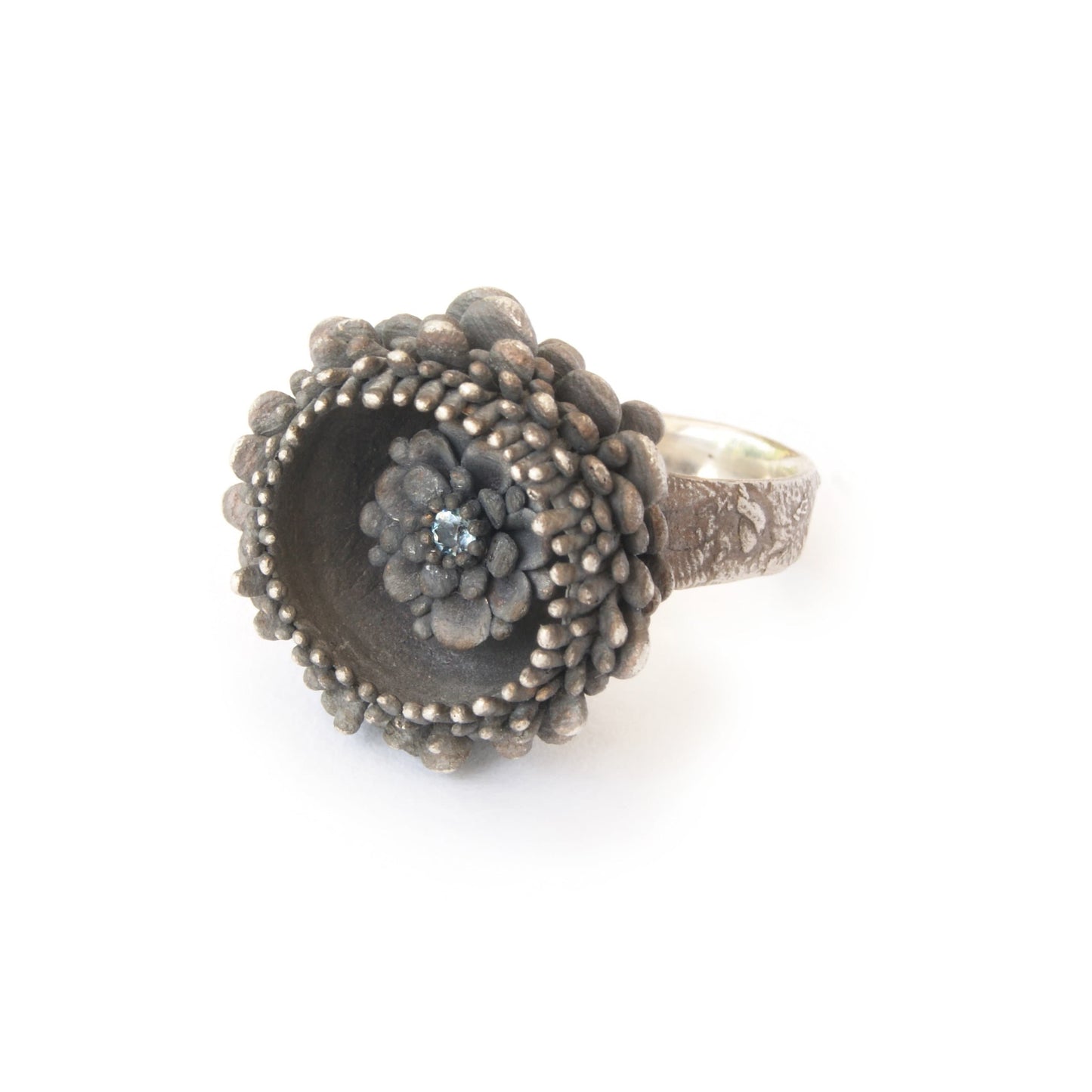 Flower Ring in Sterling Silver with a Hidden Gem