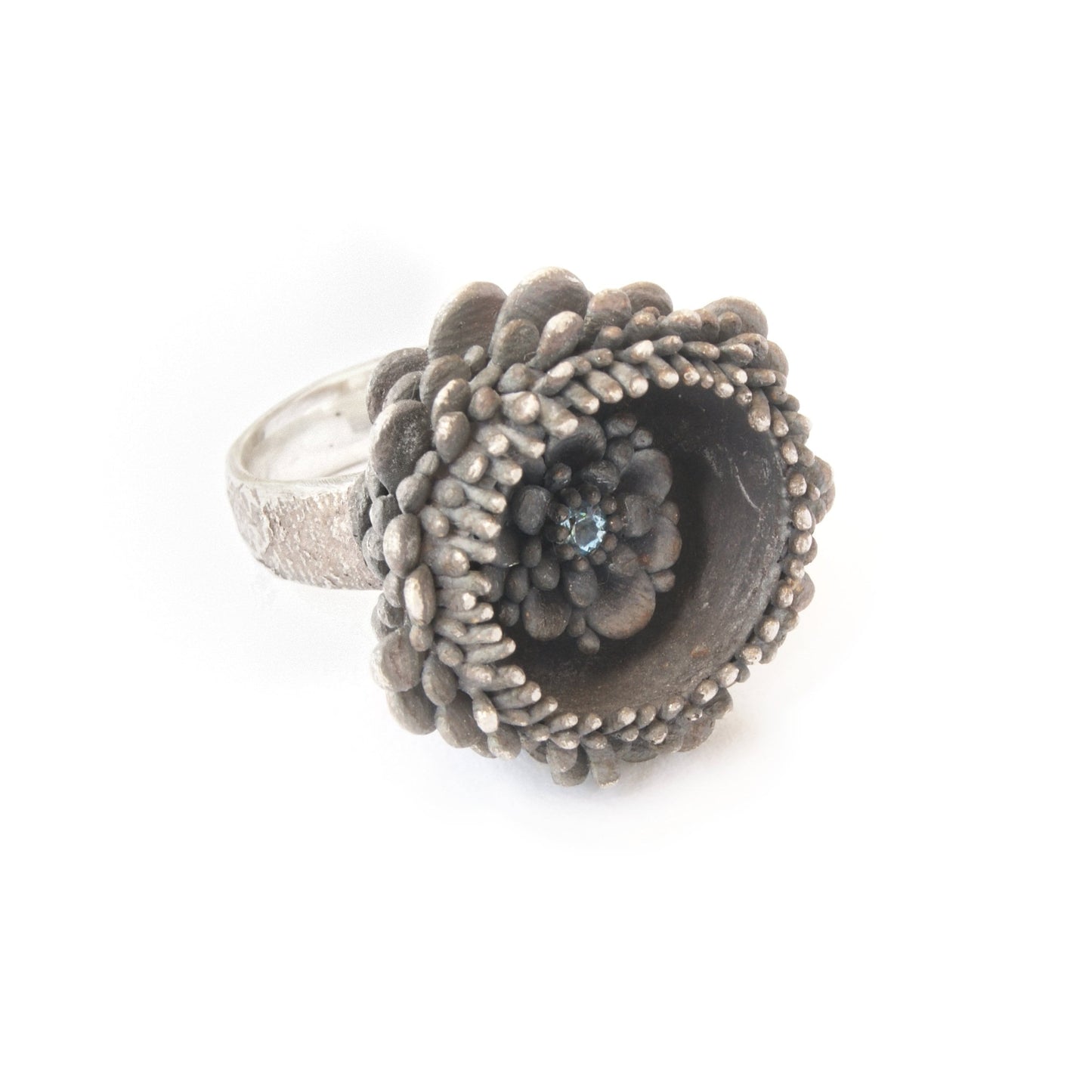 Flower Ring in Sterling Silver with a Hidden Gem