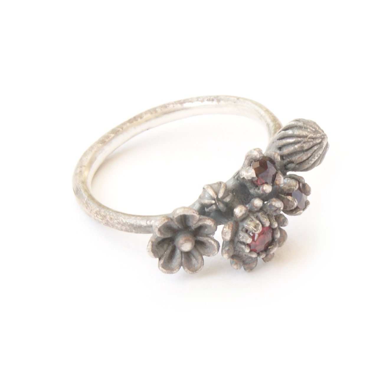Flower Garden Ring in Sterling Silver | Handmade Bouquet Jewelry with Gemstones