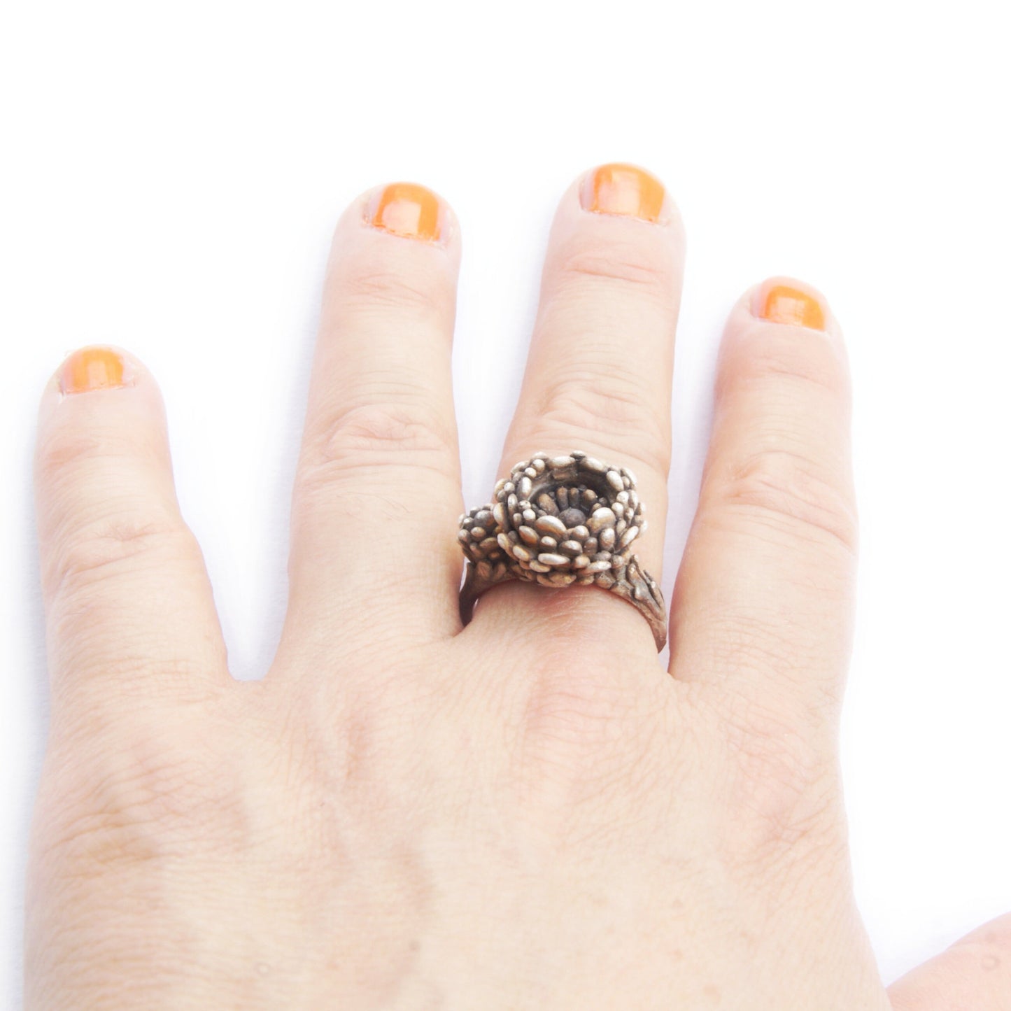 925 Sterling Silver Botanical Ring with Hidden Flower | Organic Lost Wax Casting Design | Handmade Statement Jewelry