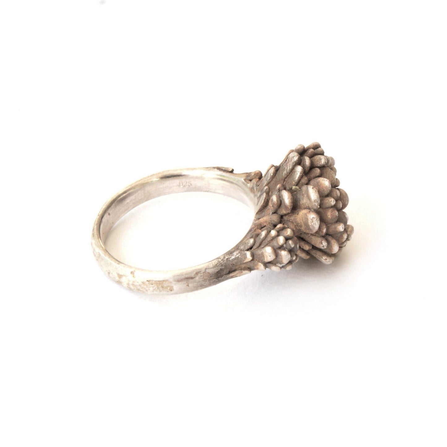 925 Sterling Silver Botanical Ring with Hidden Flower | Organic Lost Wax Casting Design | Handmade Statement Jewelry