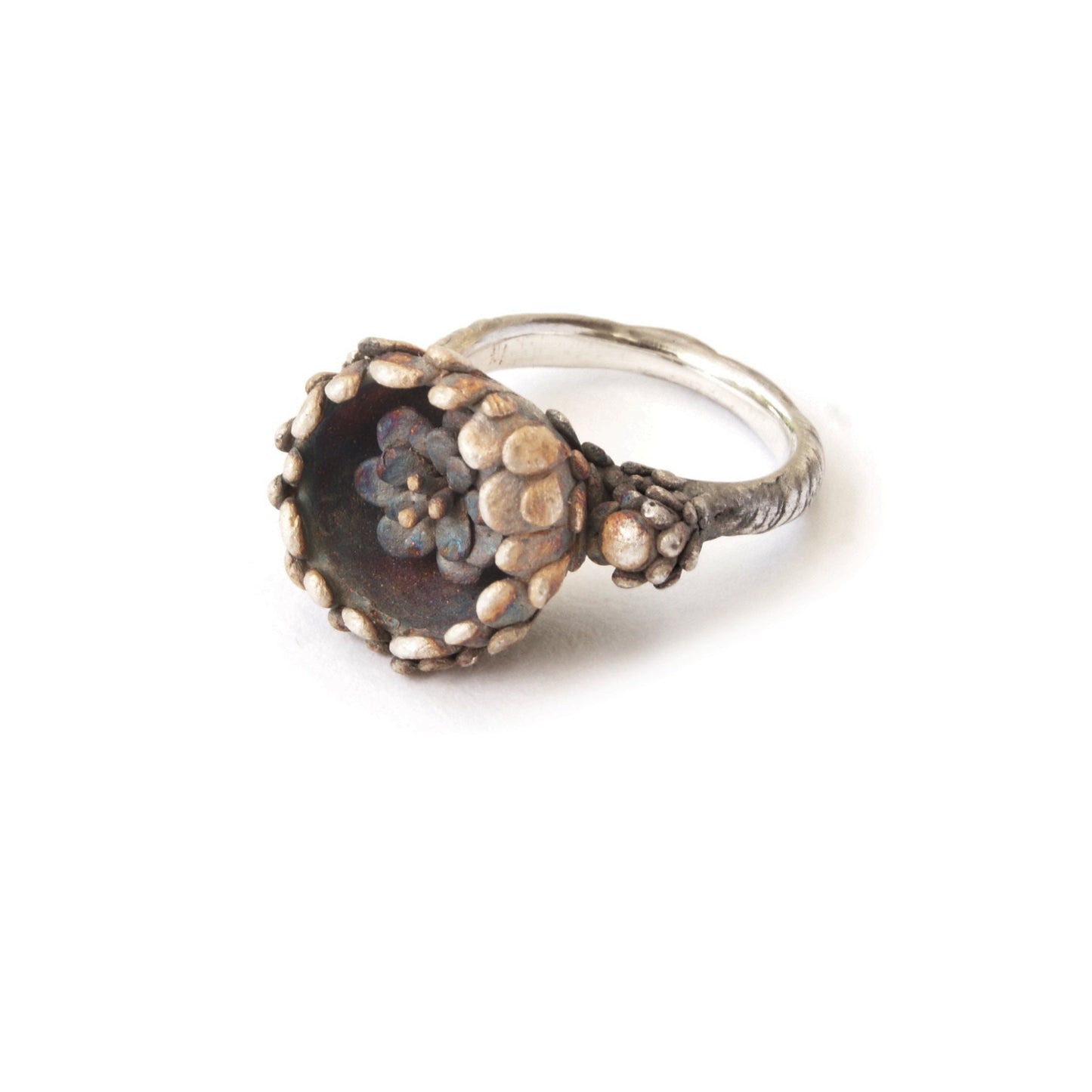 Handmade One-of-a-Kind botanical Flower Ring with hidden Detail - Secret Garden