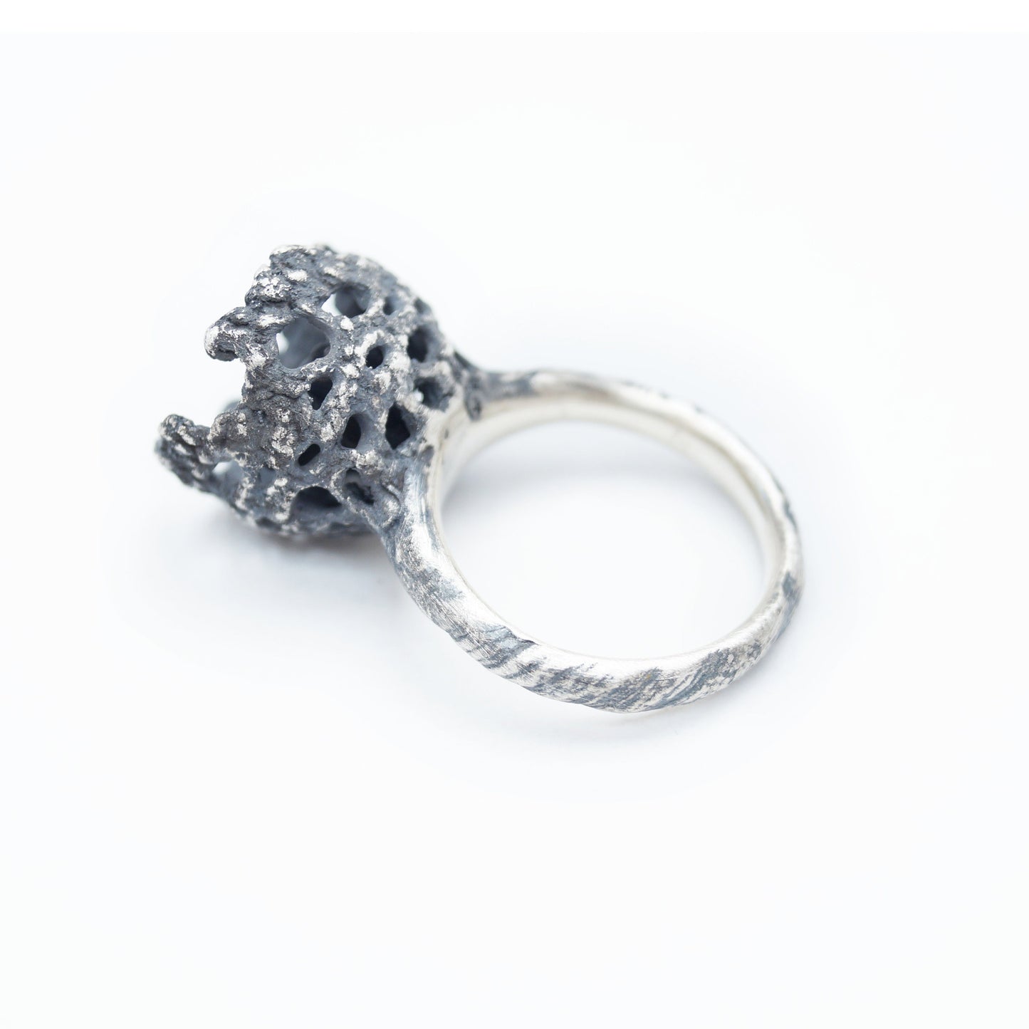 Lace Detail - Cast Ring in Blackened Silver | Handmade Artistic Statement Ring