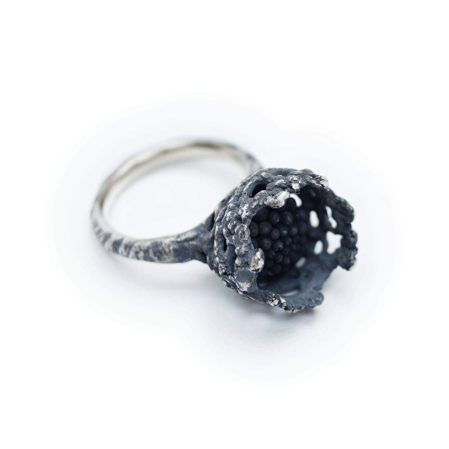 Lace Detail - Cast Ring in Blackened Silver | Handmade Artistic Statement Ring