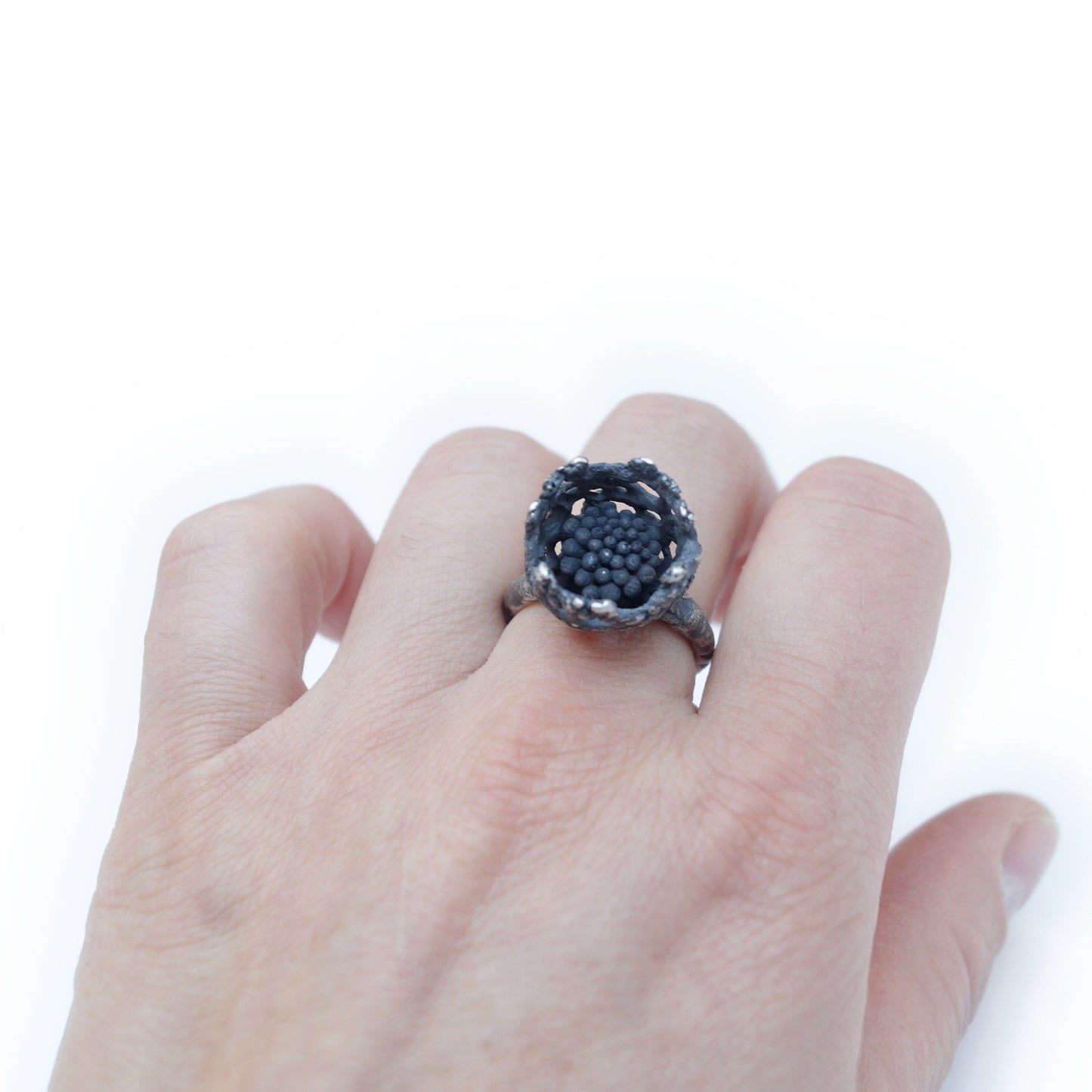 Lace Detail - Cast Ring in Blackened Silver | Handmade Artistic Statement Ring