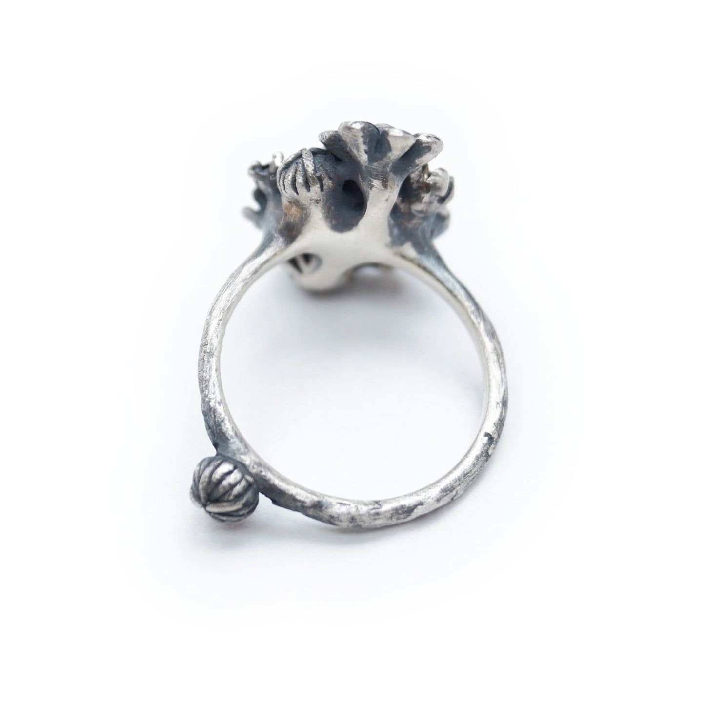Floral Statement Ring with 6 Black Cubic Zirconia | Petal Setting | Elegant Ring with 9 Flowers
