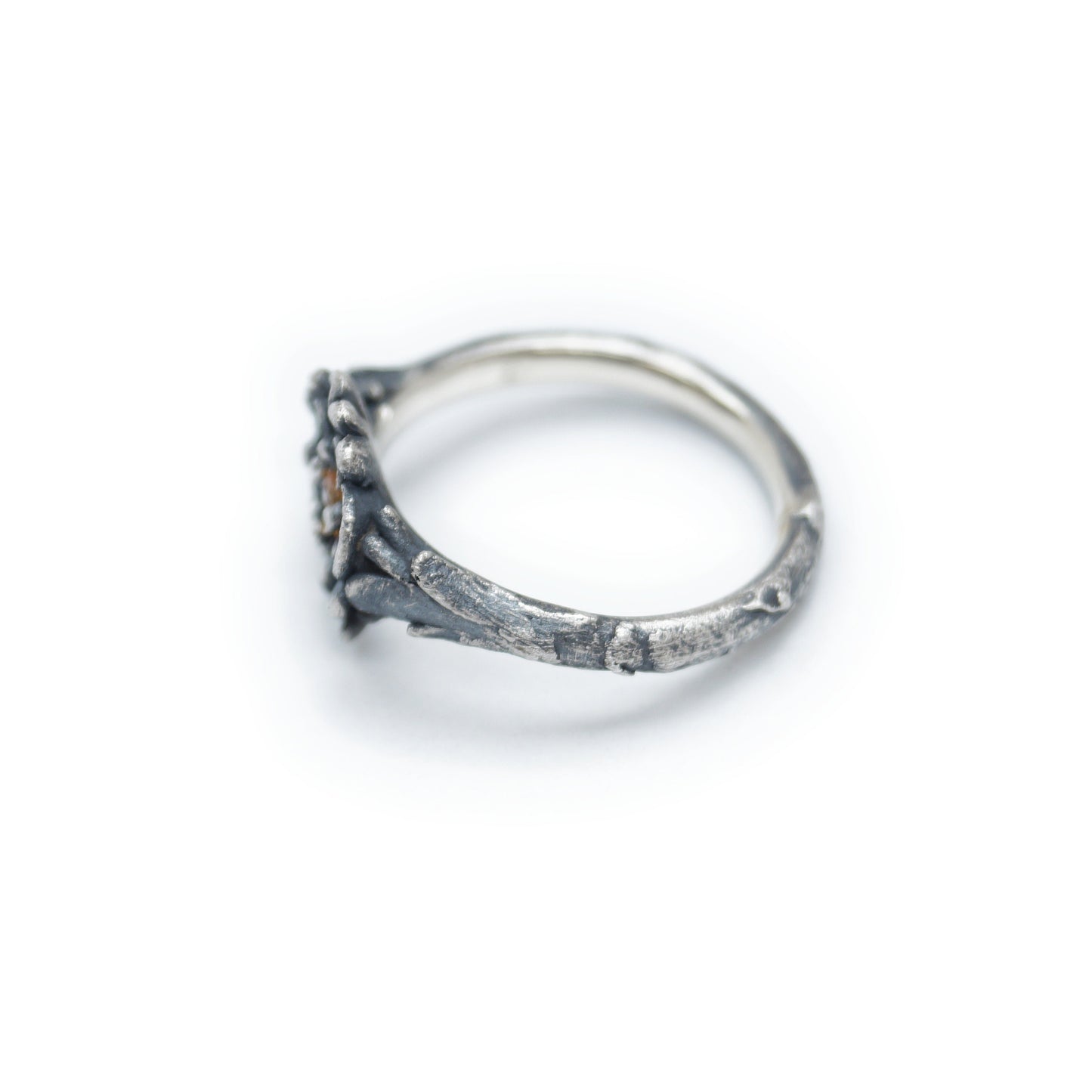 Slim Silver Flower Ring | Secret Garden Inspired | Detailed & Very Wearable Jewelry with Citrine Gemstone