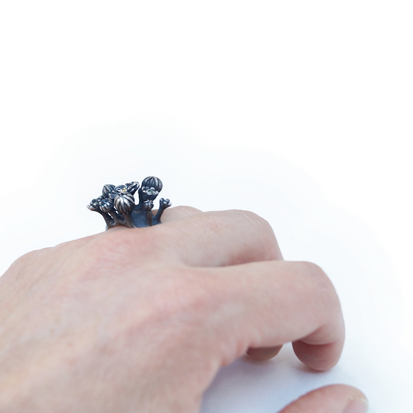 Handmade Colorful Gemstone Floral Statement Ring in Recycled Sterling Silver