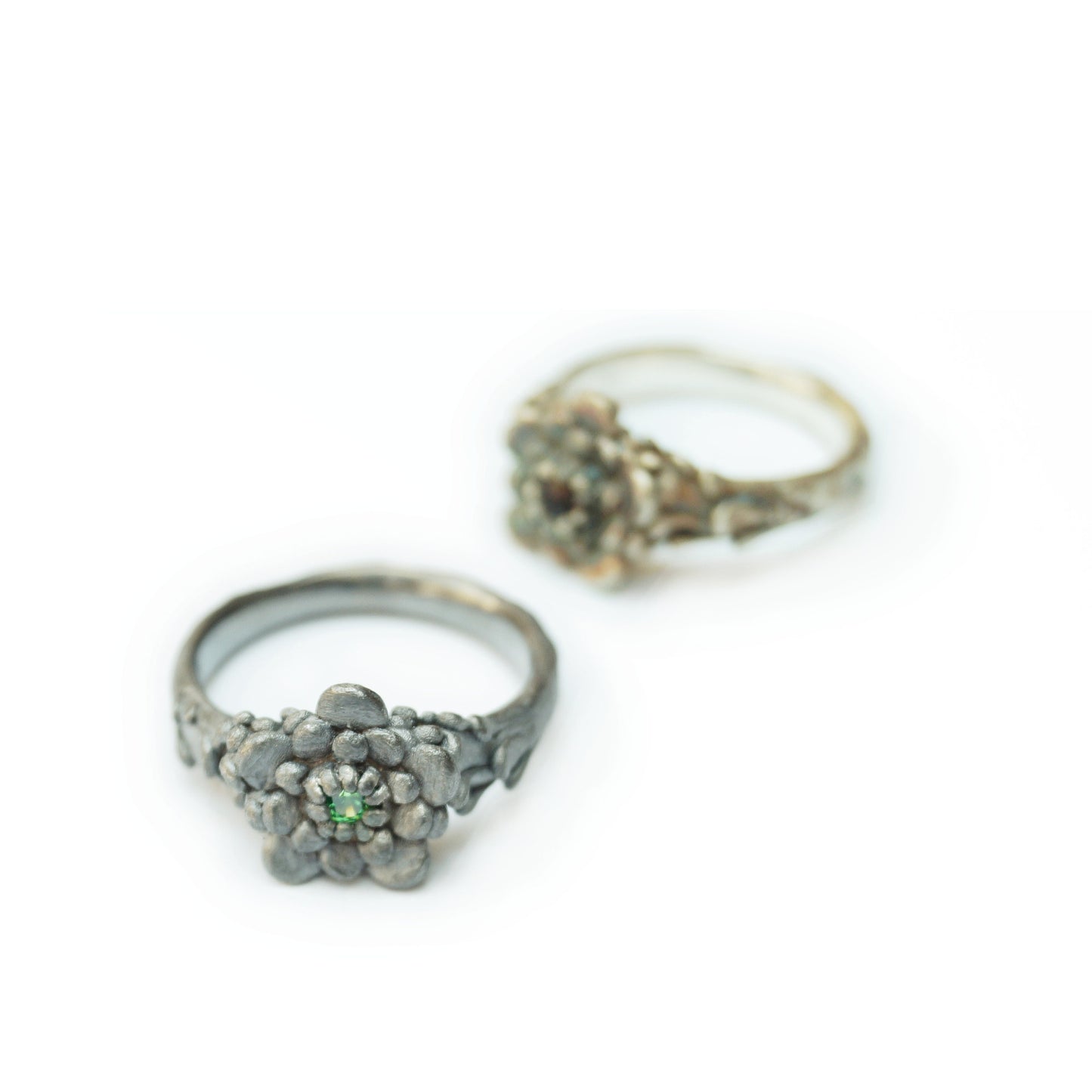 Handmade Flower Ring with Gemstone | Sterling Silver | Gem Nestled in Petals | Petal Band Design