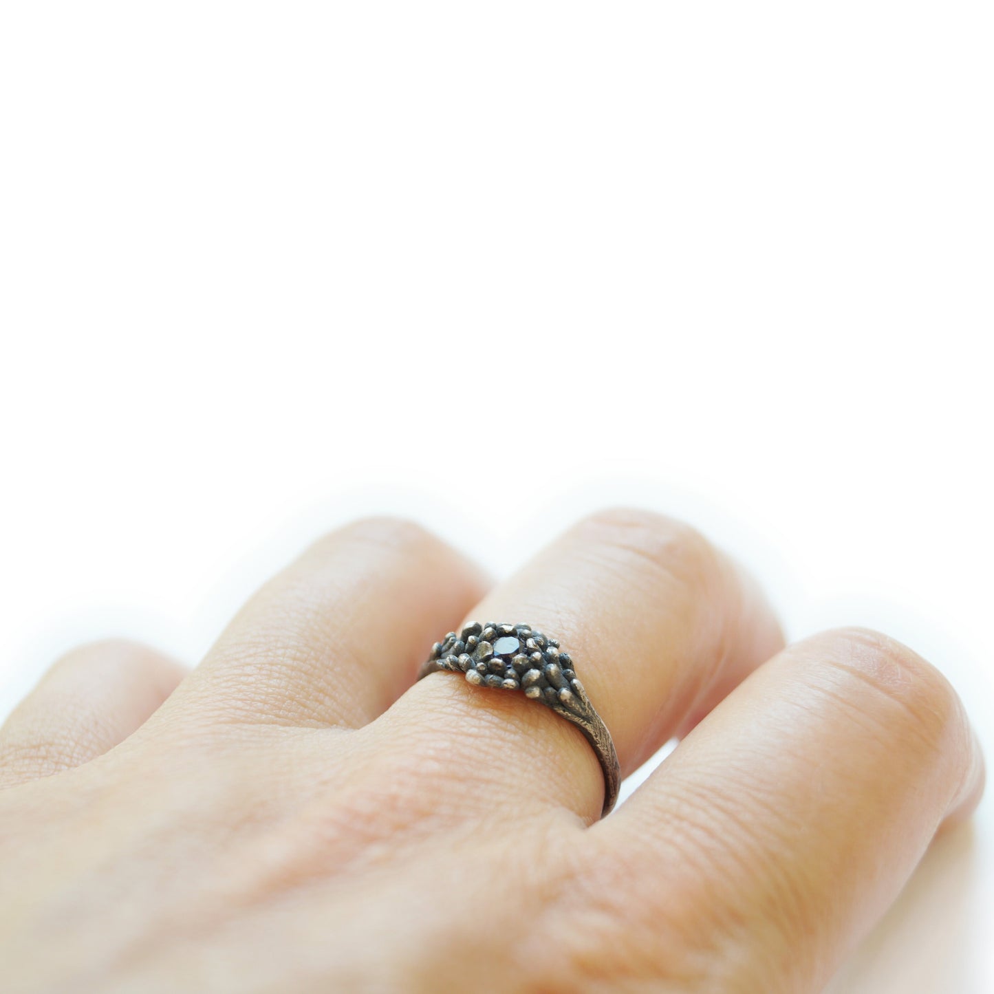 Delicate Silver Gemstone Ring | Petite Floral Petal Setting | Handmade Dainty Silver Ring