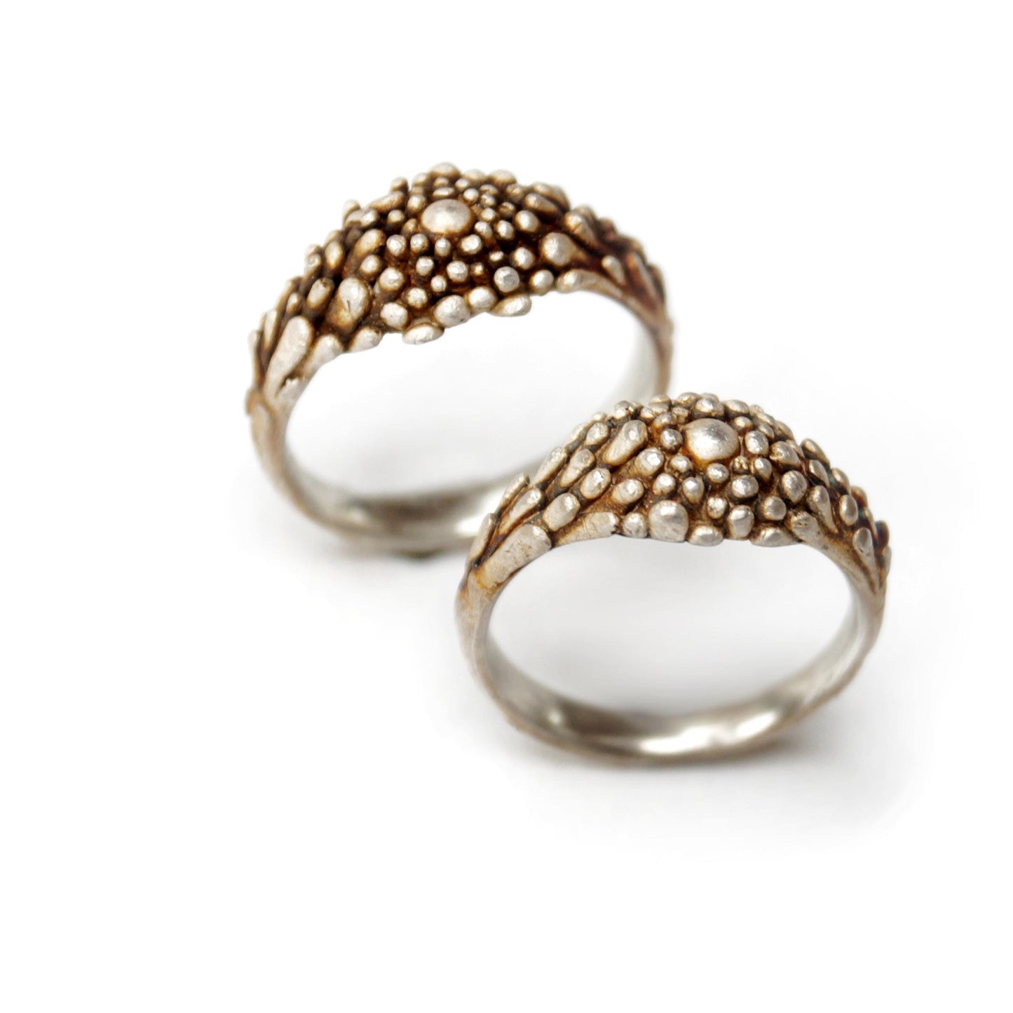 Custom Made Couples' Ring in Sterling Silver, (14K & 18K Gold, Rose Gold upon Request) – Unique Nature inspired Partner Ring