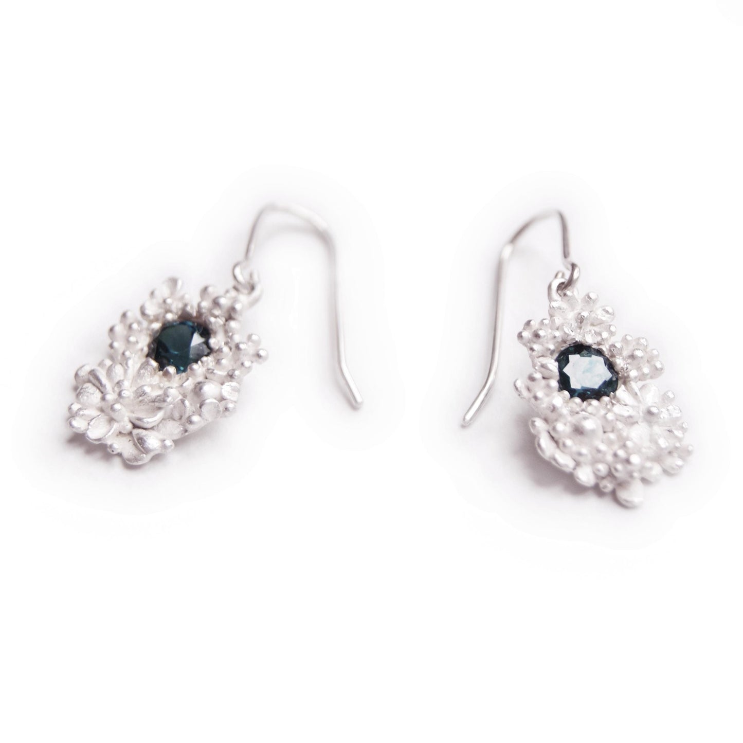 Dangling Floral Earrings in Sterling Silver | Many Little Flowers with Gemstones Inside | Unique Handmade Jewelry