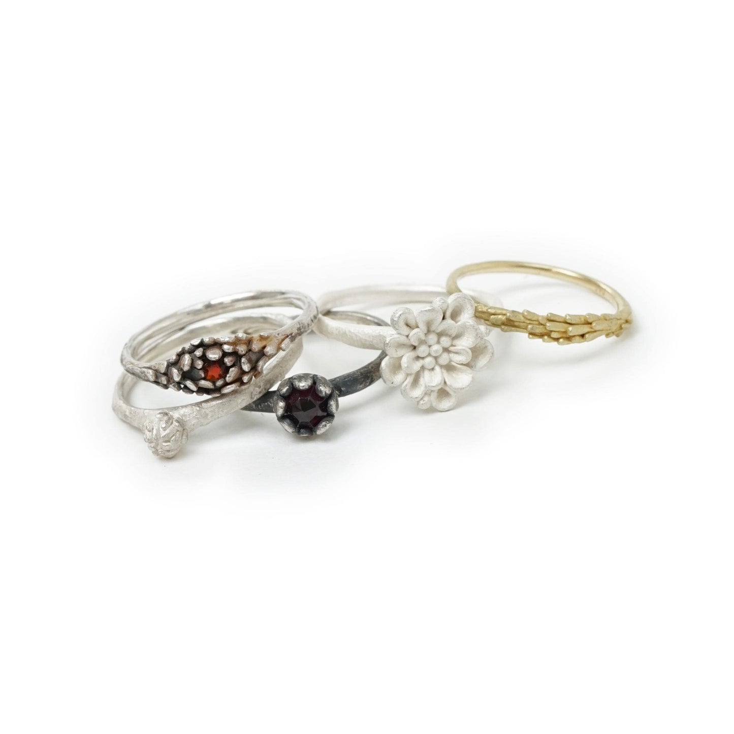 Delicate Silver Ring with Gemstone | Petite Petal Setting Holding Stone | Handmade Dainty Floral Silver Ring