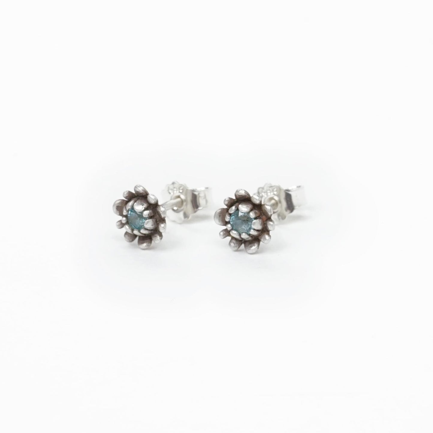 Handcrafted Floral Stud Earrings – Recycled Silver with Gemstone