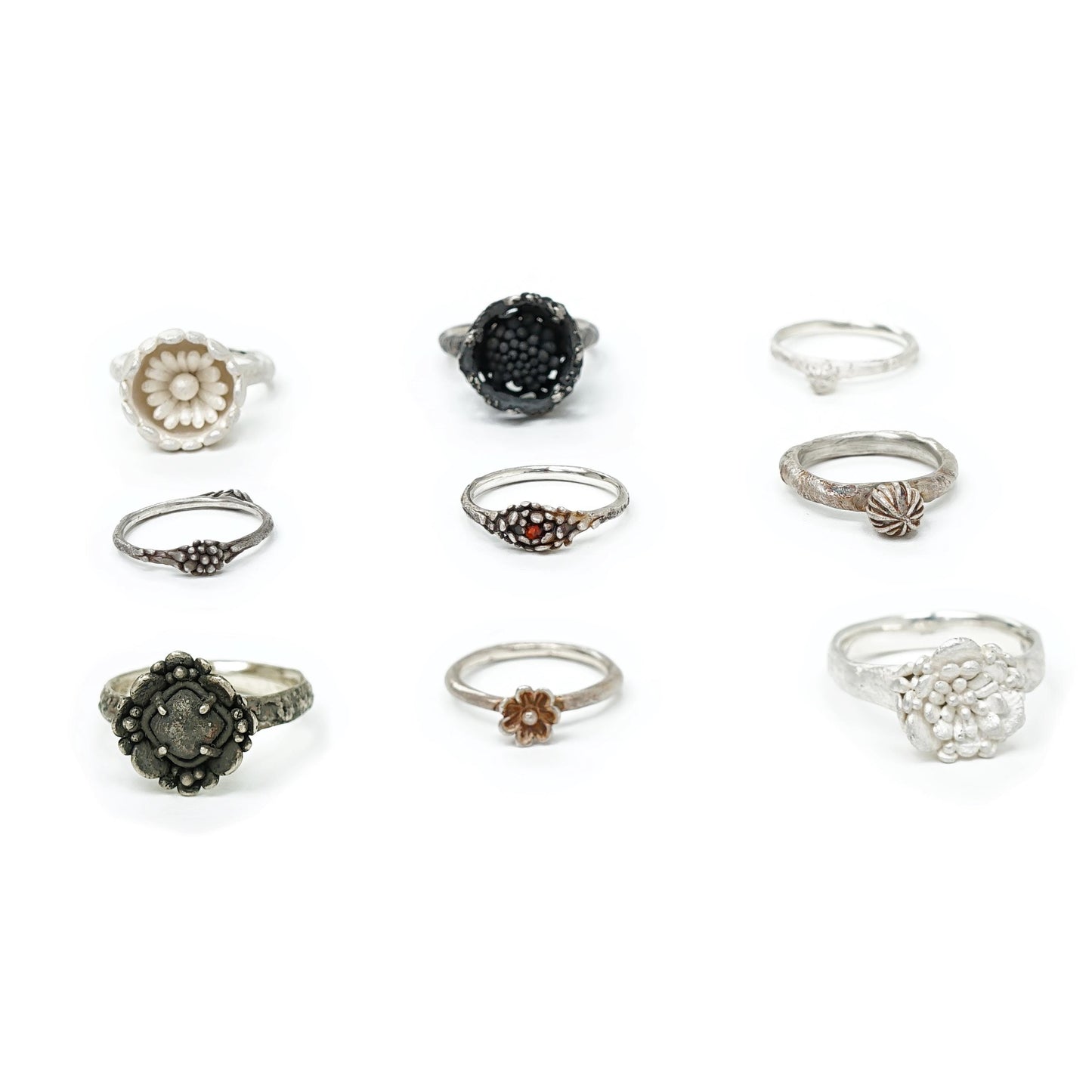 Silver Bud Ring | Patinated Floral Design | Wearable Everyday Jewelry